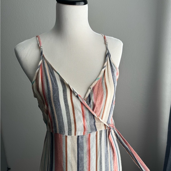 Multi-Striped Lightweight Faux Wrap Dress with Tie Waist - Picture 3 of 6